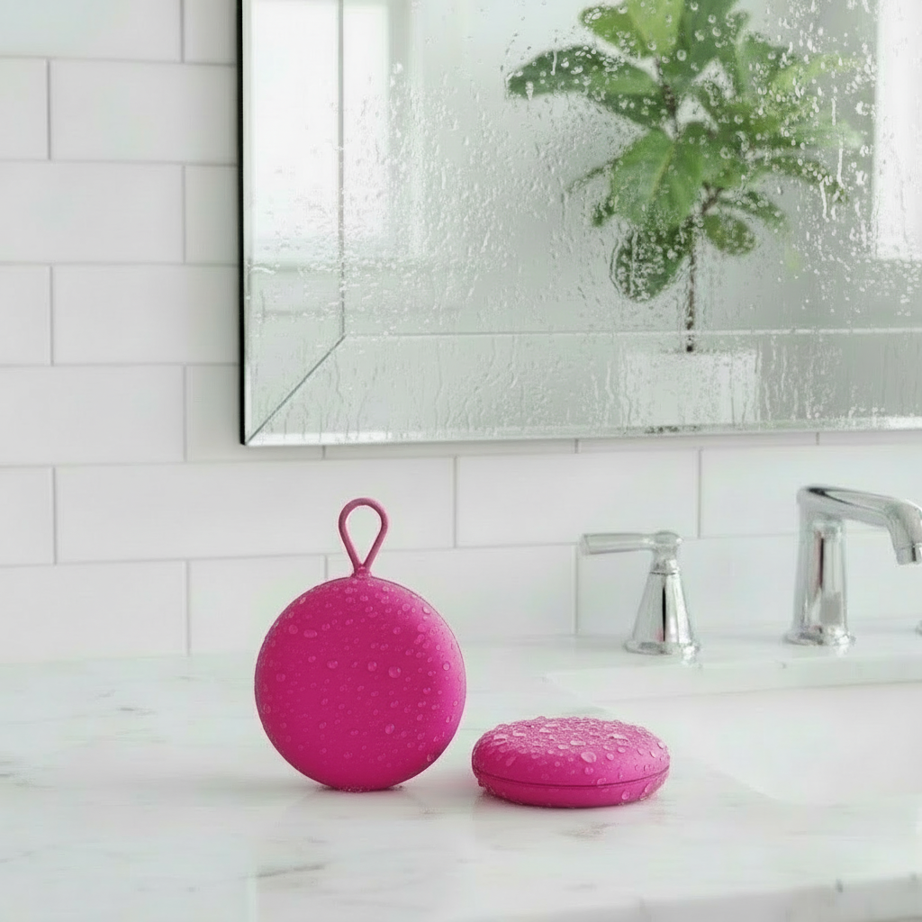 VelunaCase- hygiejnisk opbevaring til menstruationsdisk. Forfra og liggende